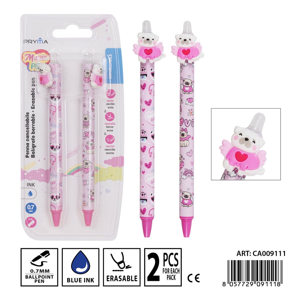 Bolígrafo borrable 0.7mm 2pz - Utensilios de escritura y oficina