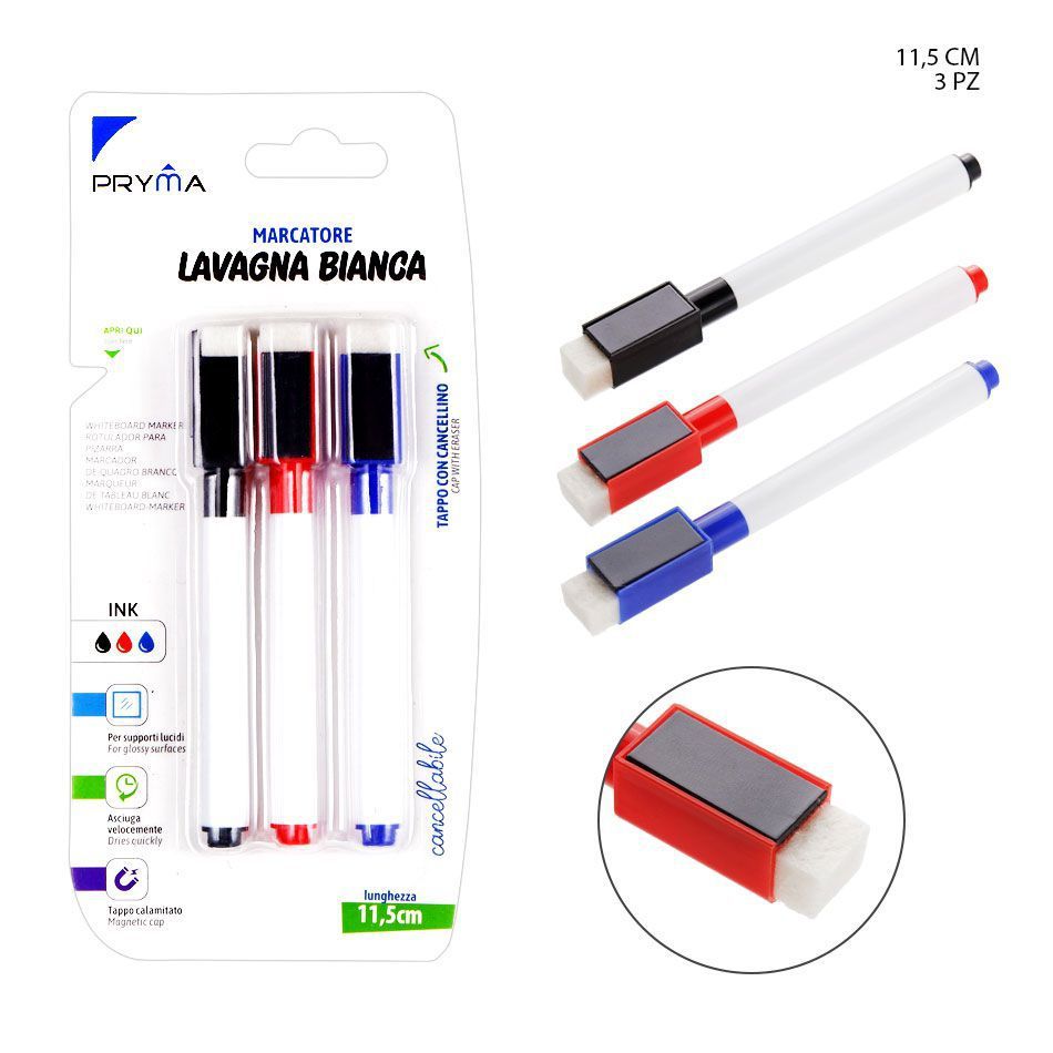 Ratulado p/pizarra blanca con borrador 11.5cm 3 piezas - Utensilios de escritura