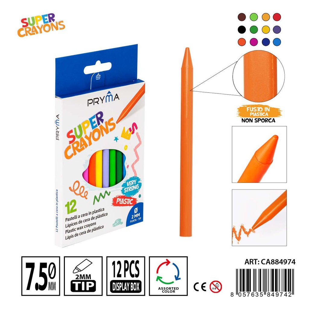 Lápices de cera colores clásicos 7.5x115mm 12 piezas - Utensilios de arte