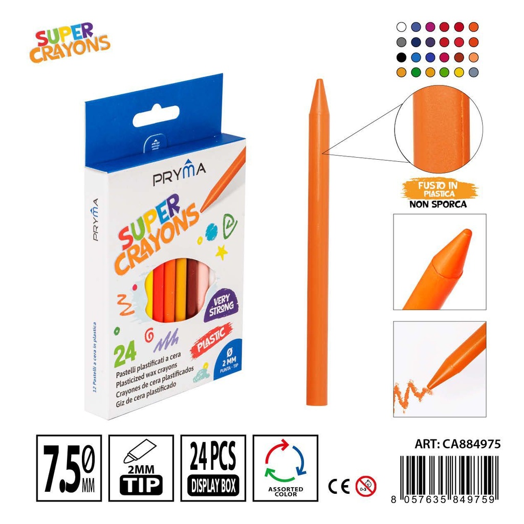 Lápices de cera colores clásicos 7.5x115mm 24 piezas - Utensilios de arte