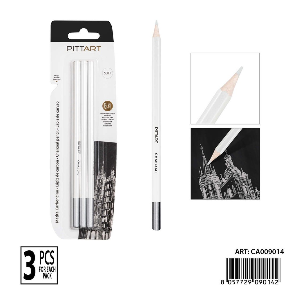 Lápiz de carboncillo blanco 3 piezas - Herramientas de arte