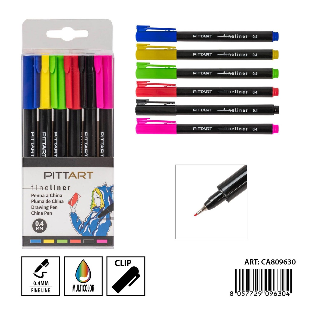 Bolígrafo punta fina colores 0.4mm 6 piezas - Material de arte