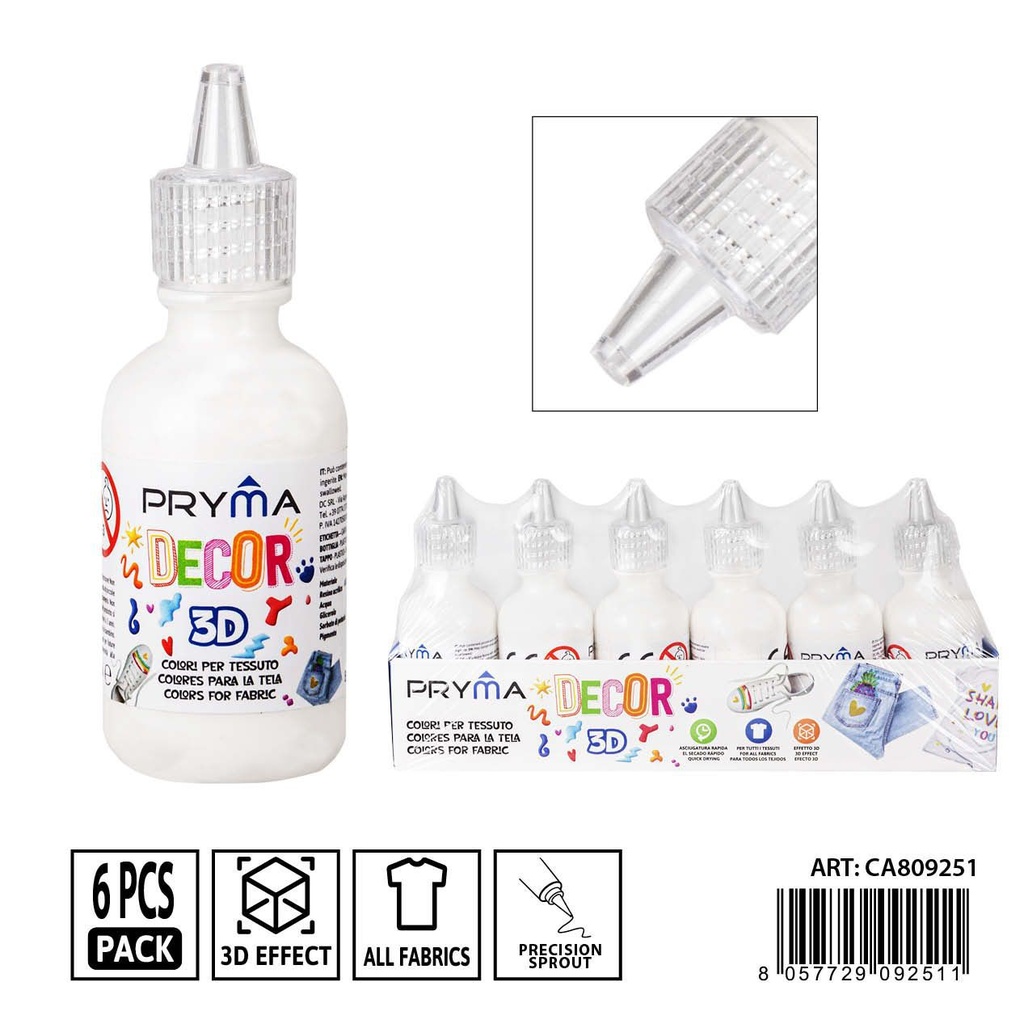 Pintura 3D textil 30ml blanco - Pinturas y tintes