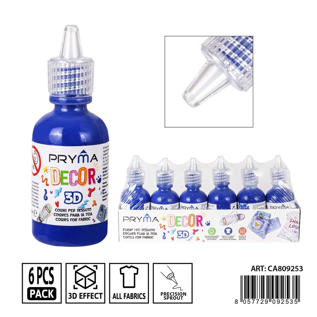 Pintura 3D textil 30ml azul - Pinturas y tintes