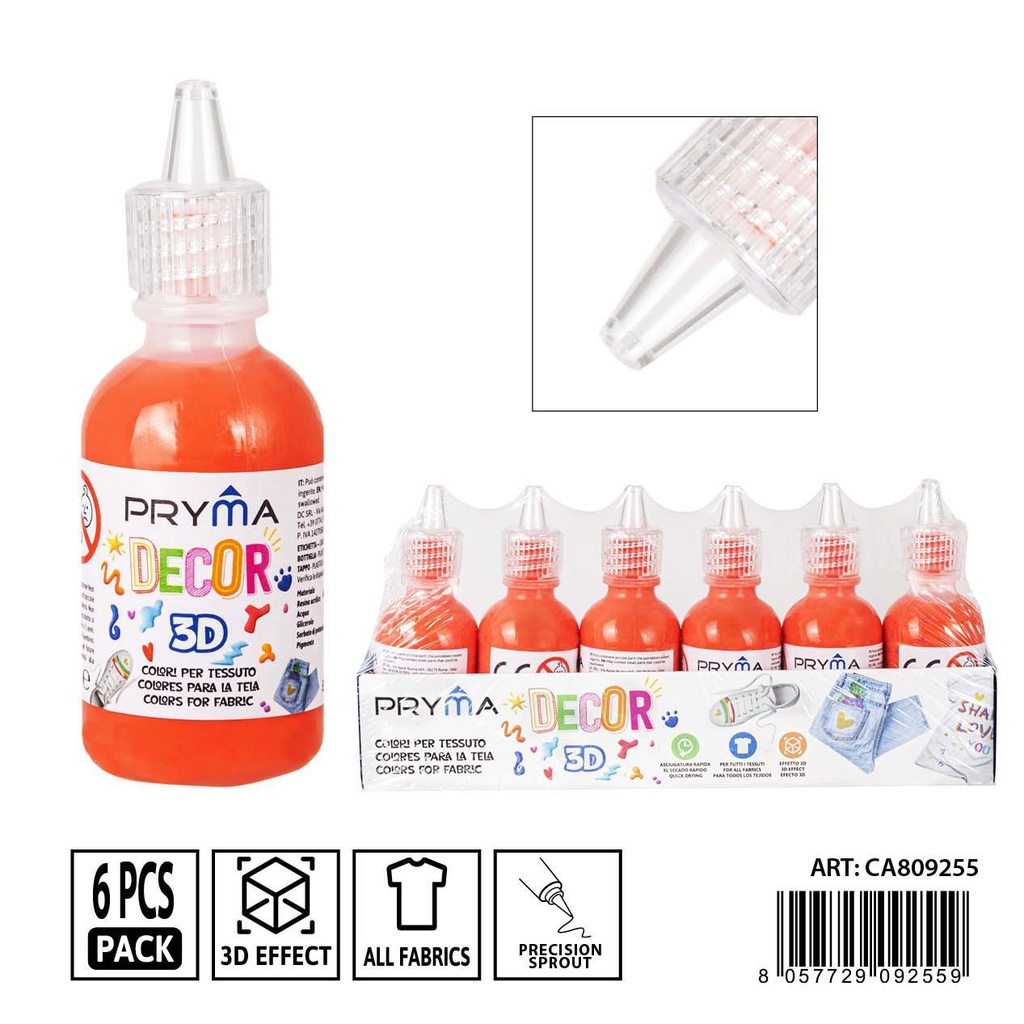Pintura 3D textil 30ml naranja - Pinturas y tintes