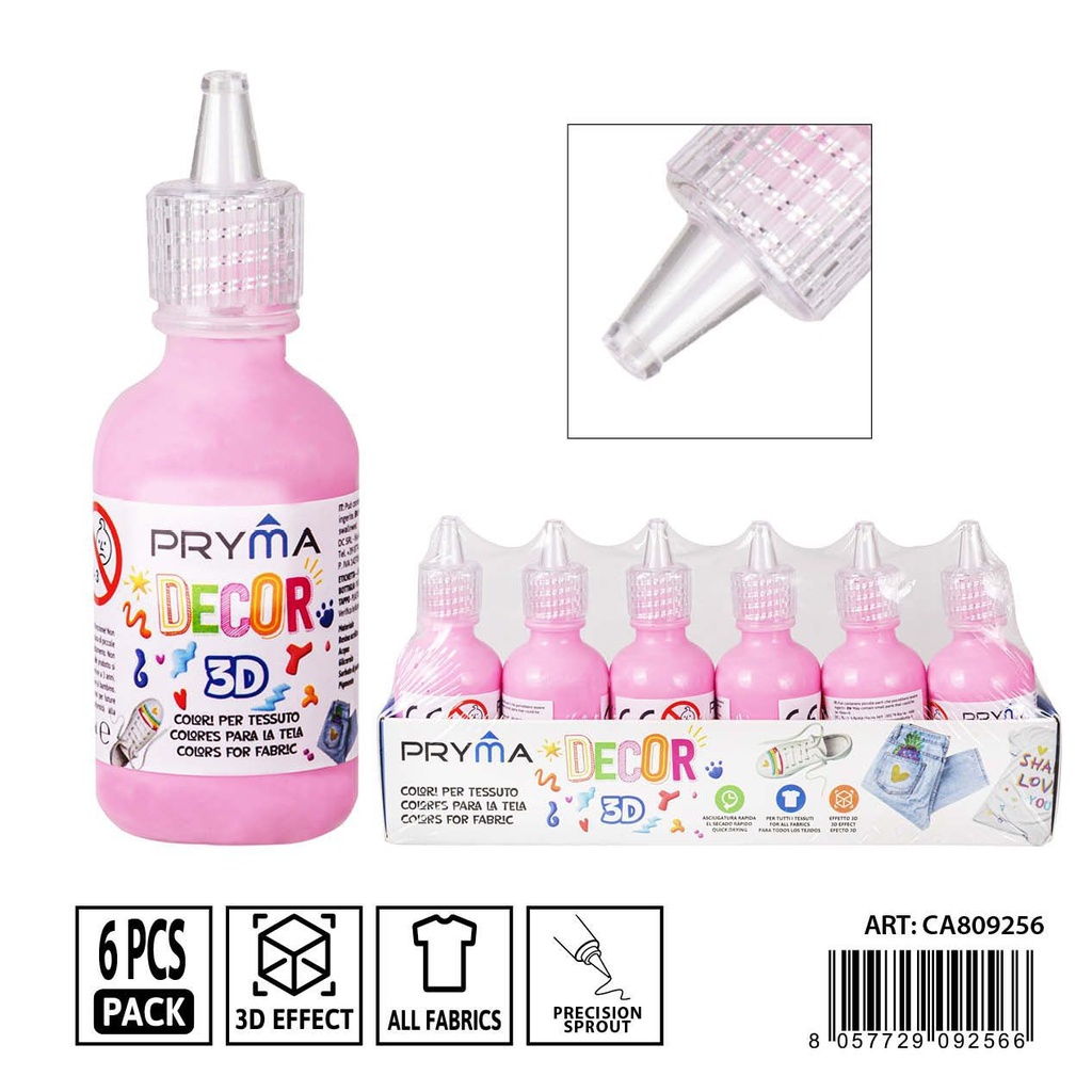 Pintura 3D textil 30ml color rosa - Pinturas para tela y manualidades