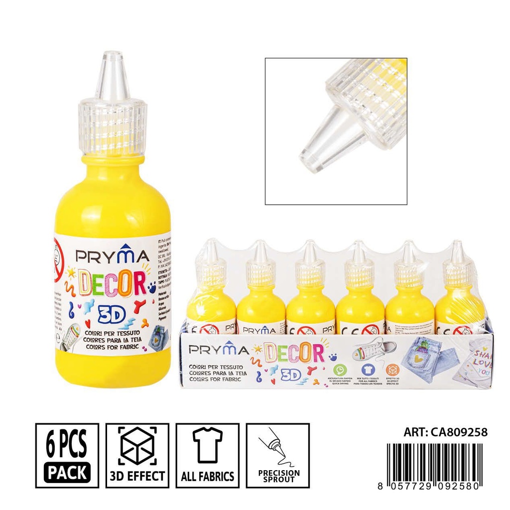 Pintura 3D textil 30ml color amarillo - Pinturas para tela y manualidades
