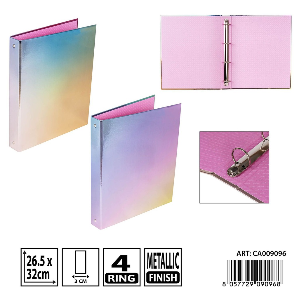 Carpeta de 4 anillas macaron colores 26.5x32x4.5 cm - Organización y oficina
