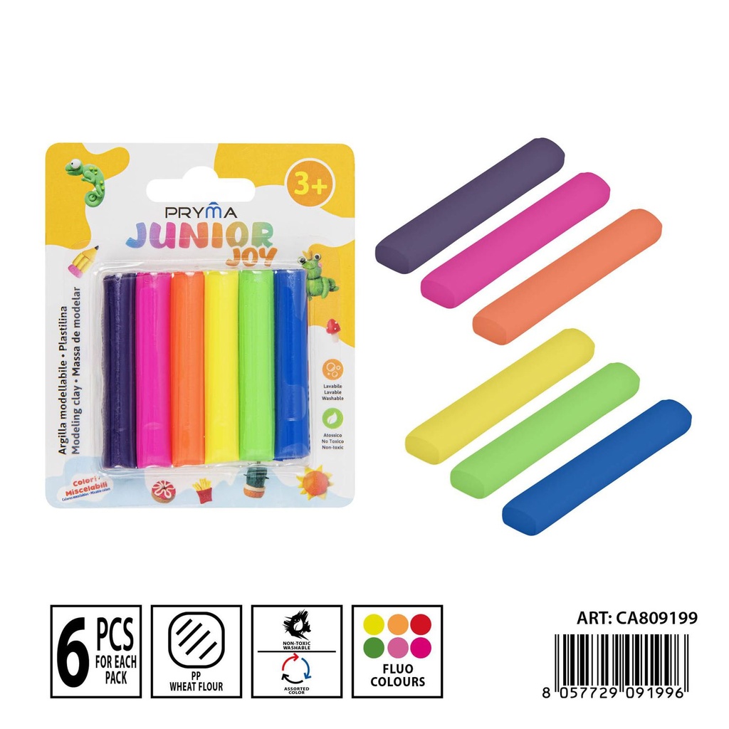 Plastilina 6 piezas fluo - Manualidades