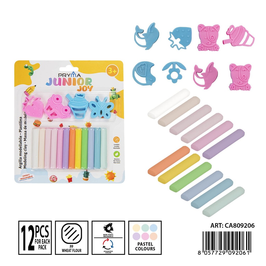 Plastilina 12 piezas pastel + moldes - Manualidades