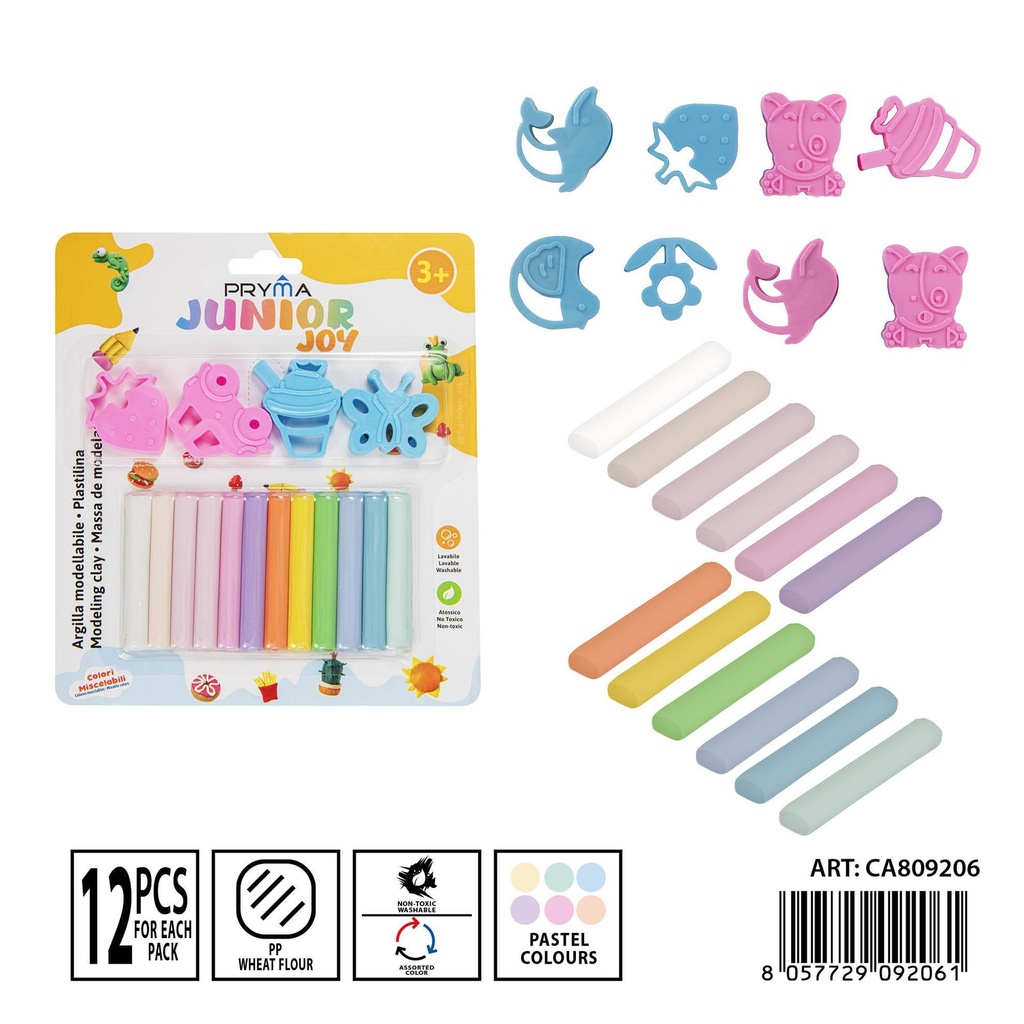 Plastilina pastel 12pz + moldes - Material de arte y manualidades