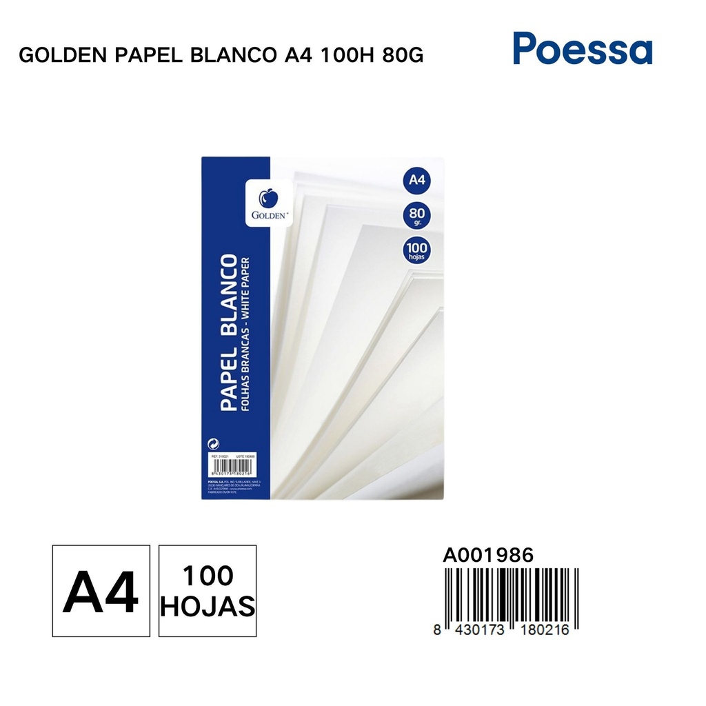 Papel blanco A4 100 hojas 80g Golden - Material de oficina y papelería