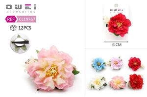Pinza con flores 12/u CL19767 OW - Clip de pelo con diseño floral