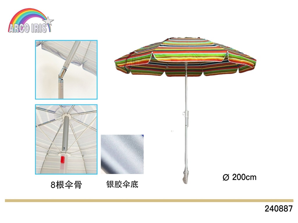 Sombrilla de rayas de hierro 200cm - Sombrillas de acero