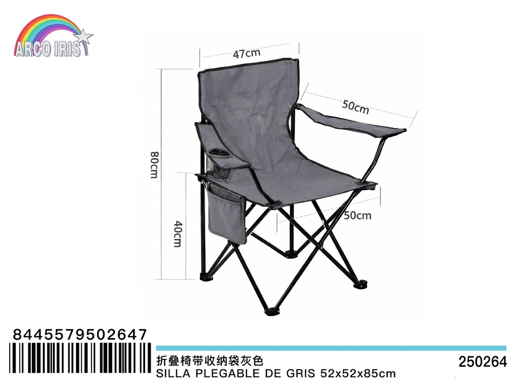 Silla plegable con bolsa de almacenamiento gris 52x52x85 cm - Muebles para el verano y actividades al aire libre