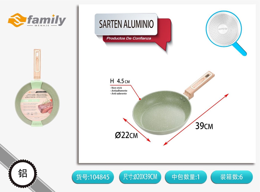 Sartén de aluminio verde imitación fundición 22 cm - Utensilios de cocina