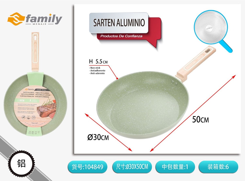 Sartén de aluminio verde imitación fundición 30 cm - Utensilios de cocina