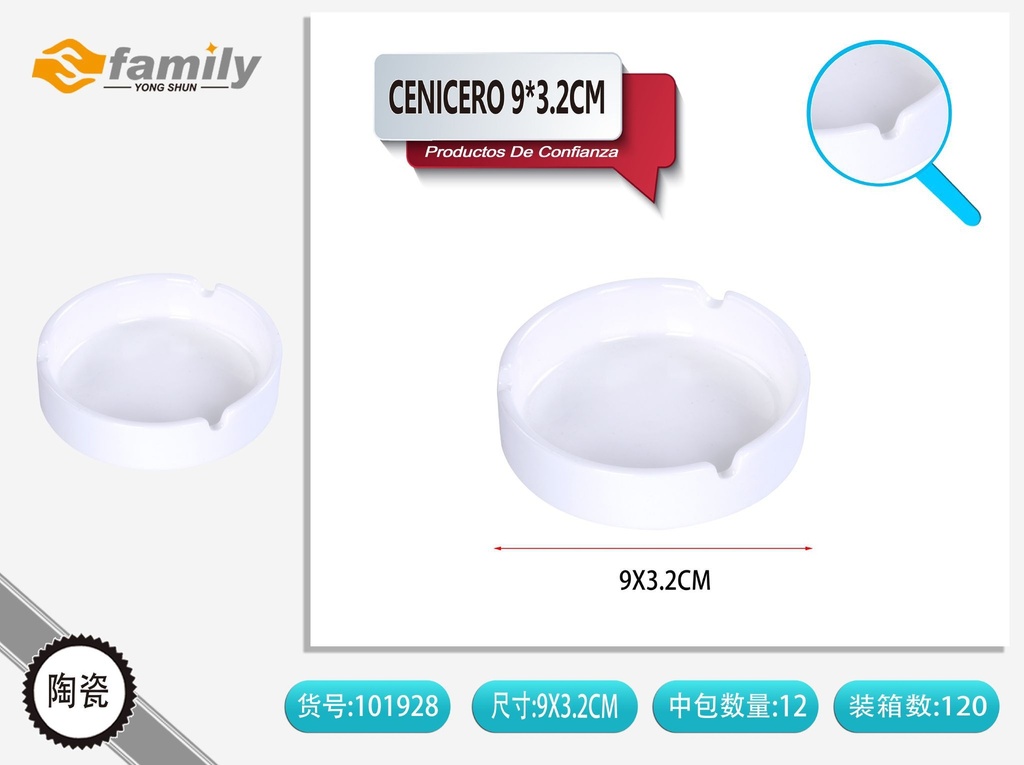 Cenicero cerámico 9*3.2CM - Accesorios para el hogar y ceniceros