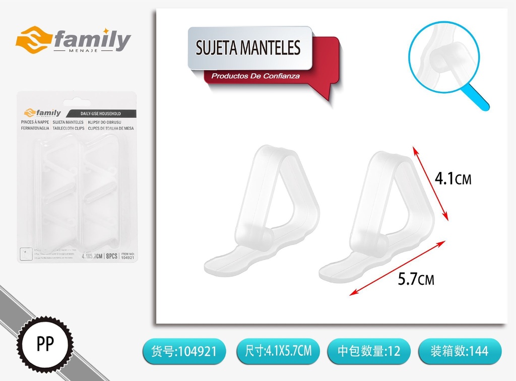 Clips sujeta manteles 4.1*5.7cm 8PCS - Accesorios para el hogar