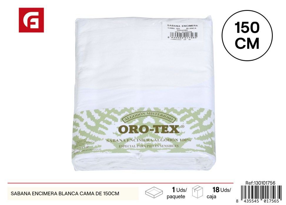 Sábana encimera blanca para cama de 150 cm - Textiles para el hogar