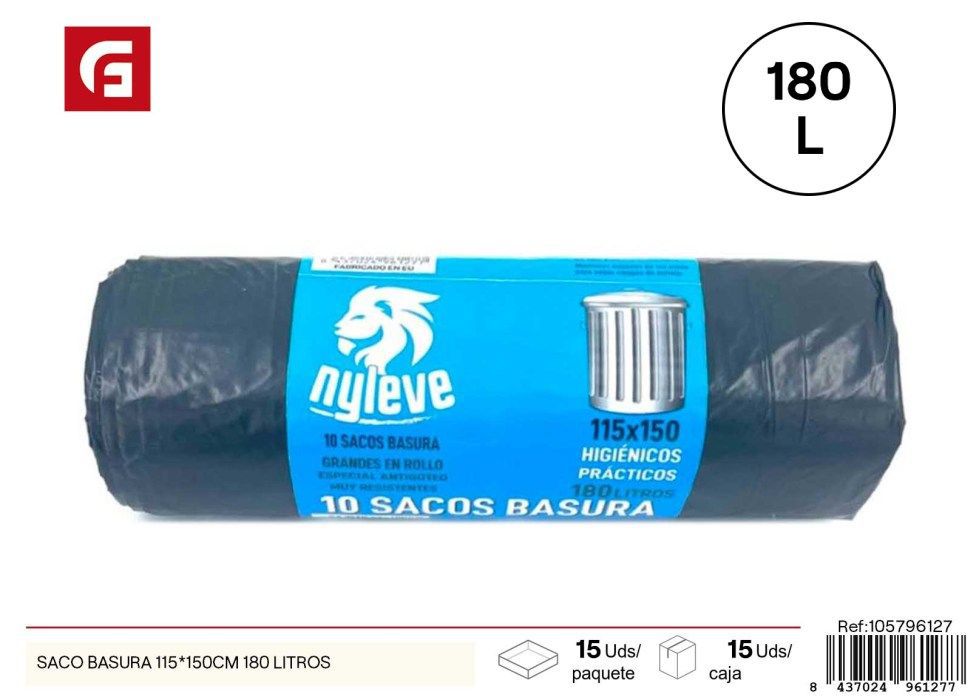 Saco de basura 115*150 cm 180 litros - Accesorios de limpieza