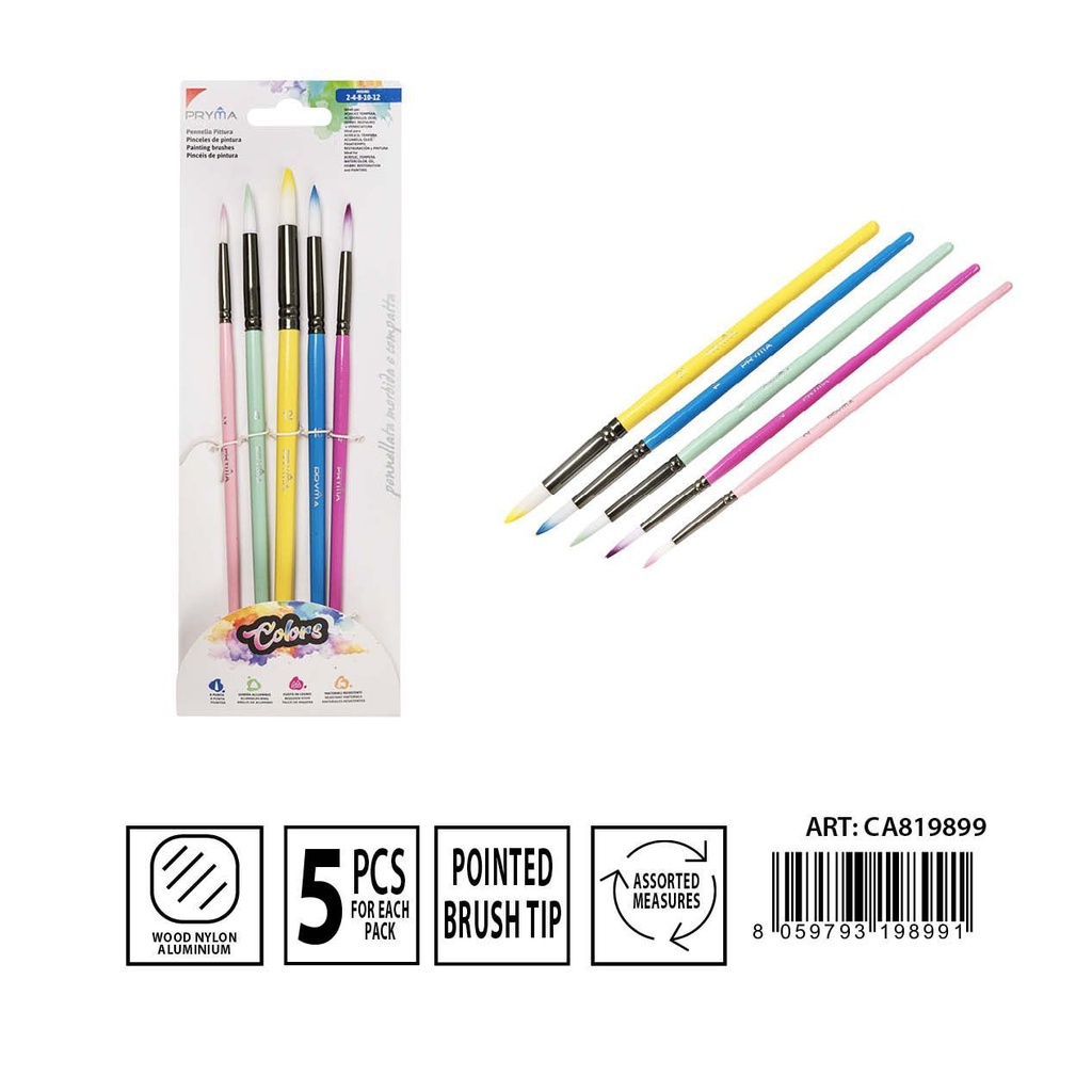 Set de pinceles de punta 2# 4# 8# 10# 12# 5 piezas - Materiales de arte