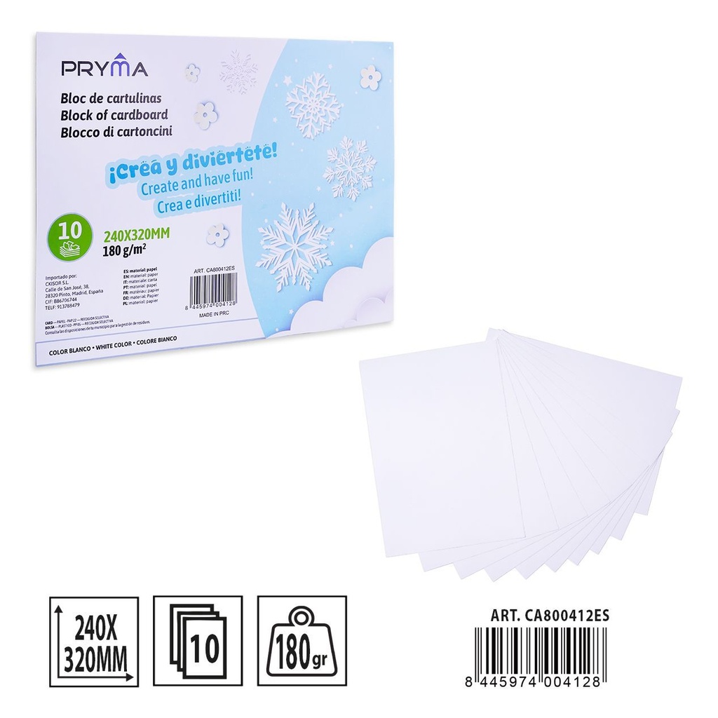 CARTULINA 10FF blanca 180G 240X320MM - Material para manualidades