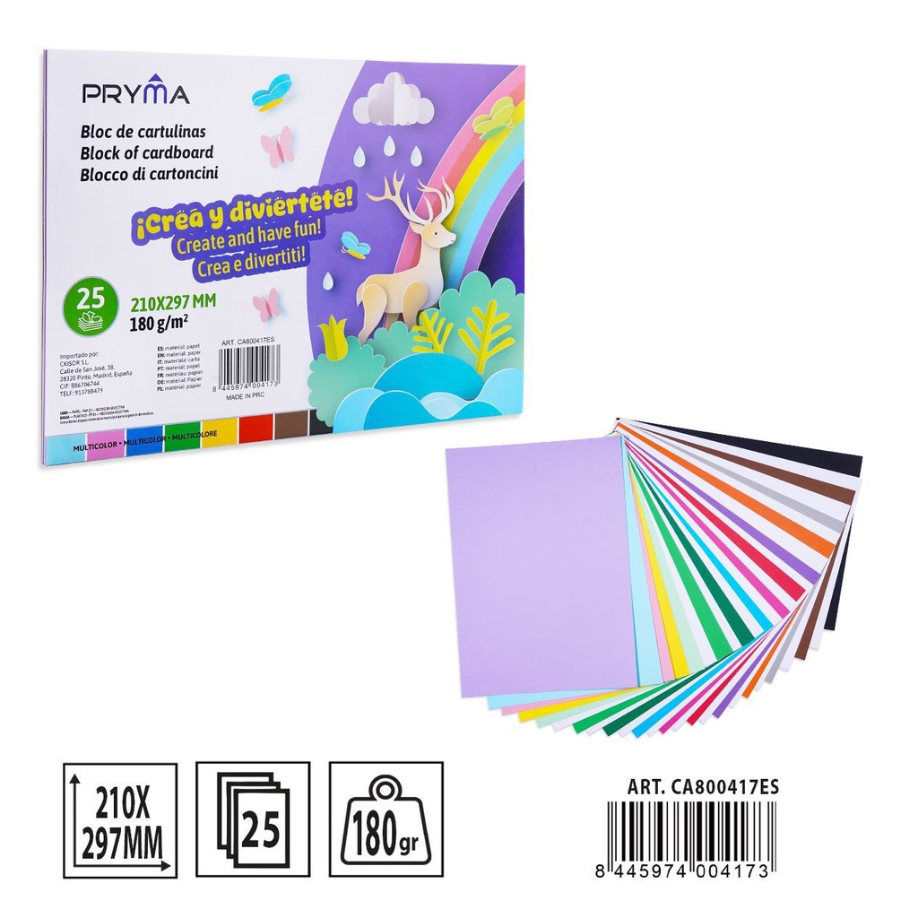 CARTULINA A4 COLORES 25FF 210X297MM - Material para manualidades