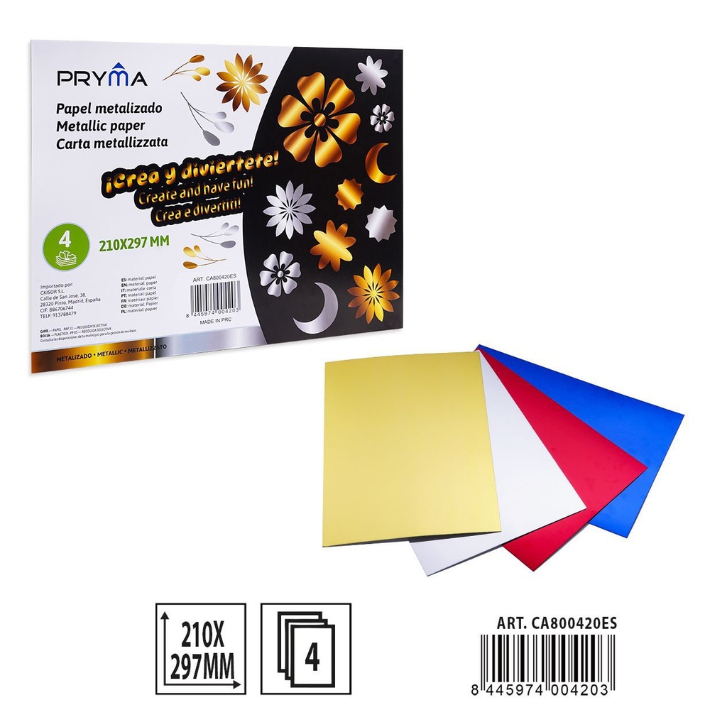 PAPEL METALIZADO A4 4FF 210X297MM - Material para manualidades