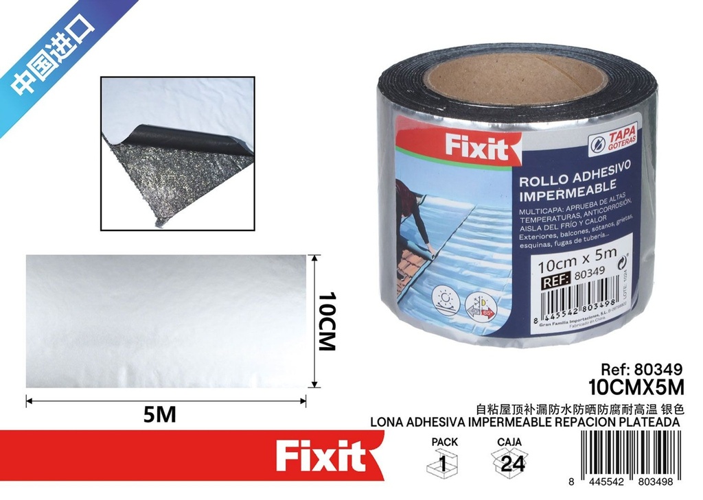 Lona adhesiva impermeable reparadora plateada 10cmx5m - Cinta de reparación de lonas