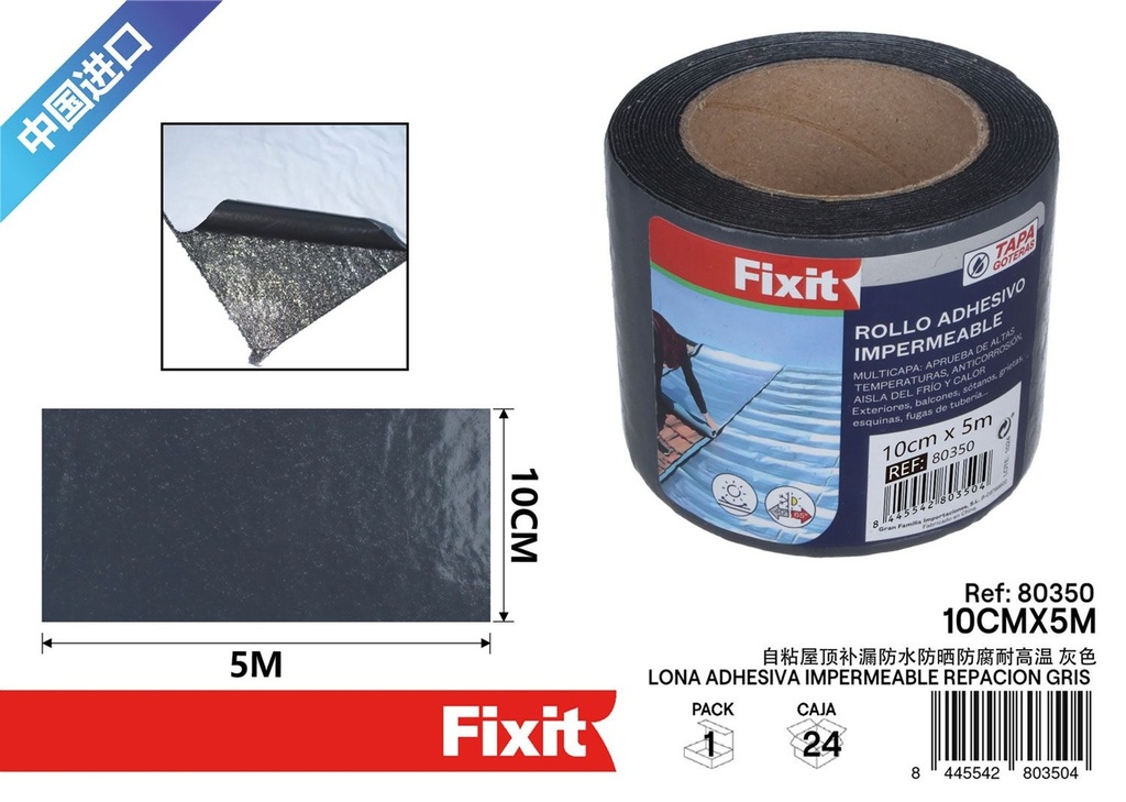 Lona adhesiva impermeable reparadora gris 10cmx5m - Cinta de reparación de lonas