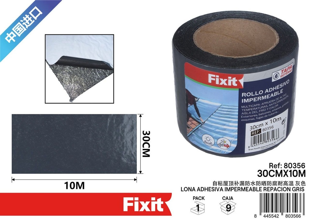 Lona adhesiva impermeable reparadora gris 30cmx10m - Cinta de reparación de lonas