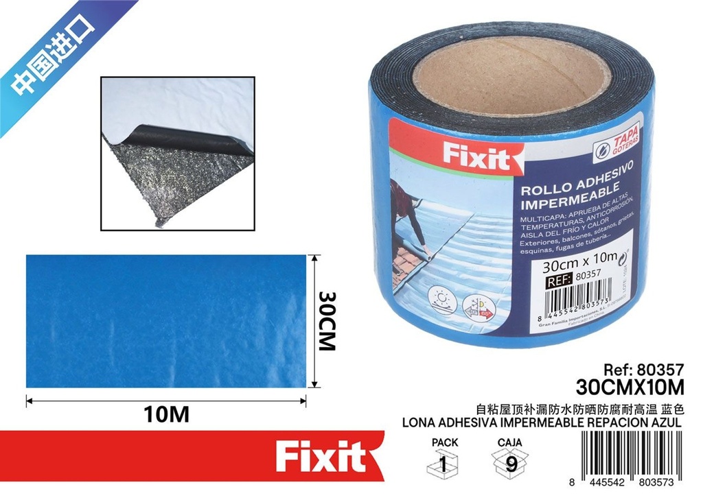 Lona adhesiva impermeable reparadora azul 30cmx10m - Cinta de reparación de lonas