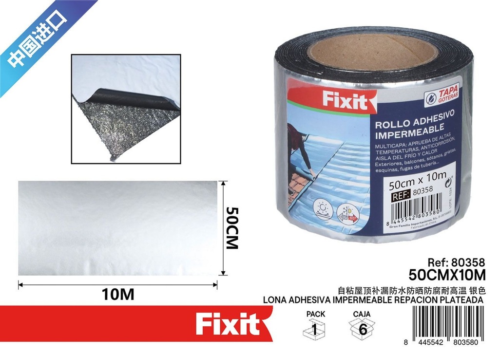 Lona adhesiva impermeable reparadora plateada 50cmx10m - Cinta de reparación de lonas