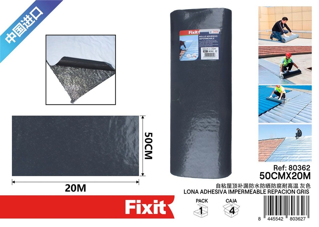 Lona adhesiva impermeable reparadora gris 50cmx20m - Cinta de reparación de lonas