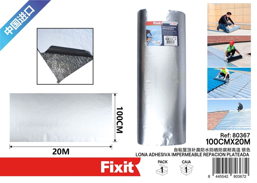 Lona adhesiva impermeable reparadora plateada 100cmx20m - Cinta de reparación de lonas