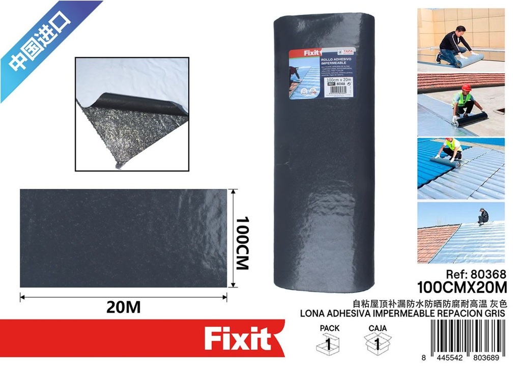 Lona adhesiva impermeable reparadora gris 100cmx20m - Cinta de reparación de lonas