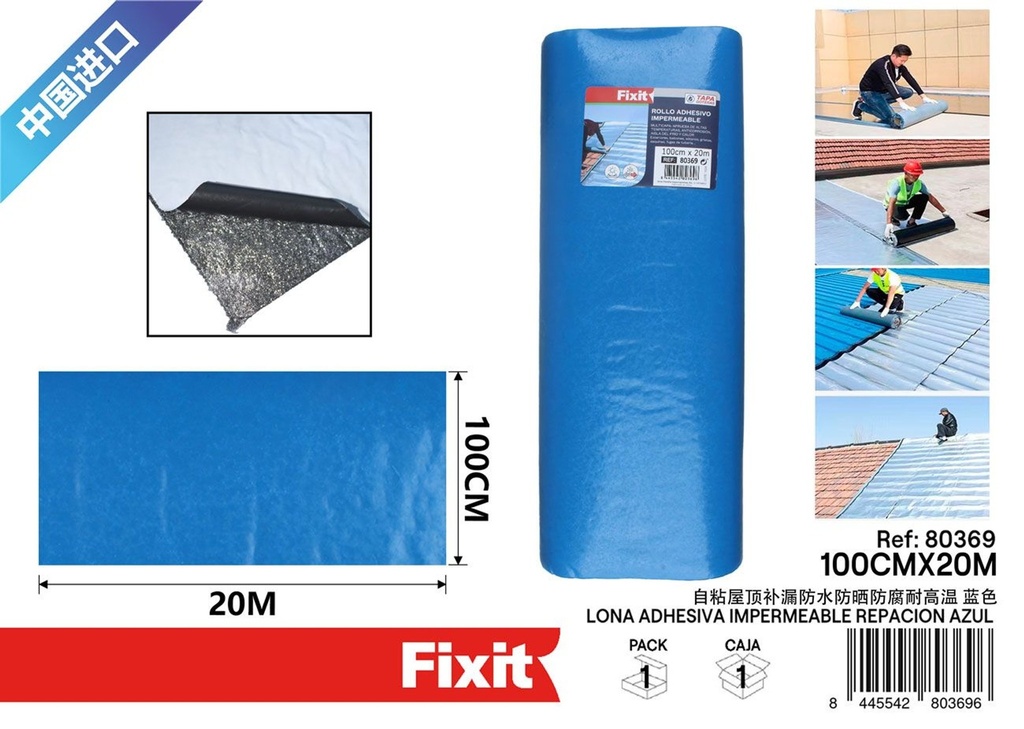 Lona adhesiva impermeable reparadora azul 100cmx20m - Cinta de reparación de lonas