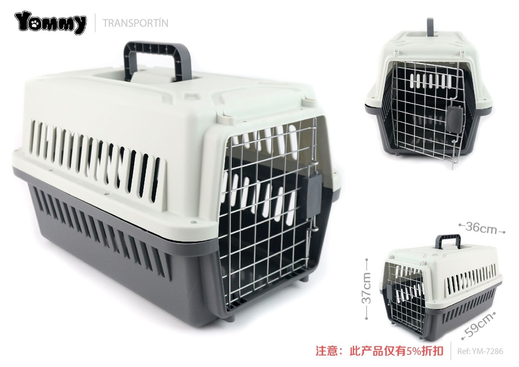 Transportín para mascotas gris 59x37x36 cm - Transporte para mascotas