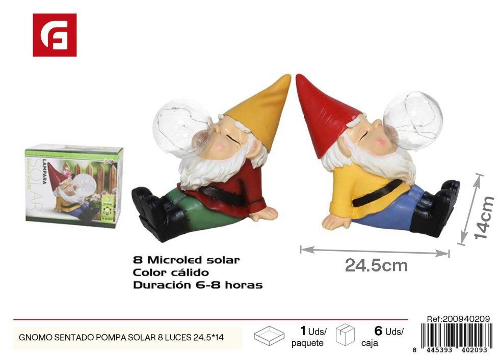 Gnomos con bomba solar y 8 luces 24.5x14cm - Decoraciones de jardín