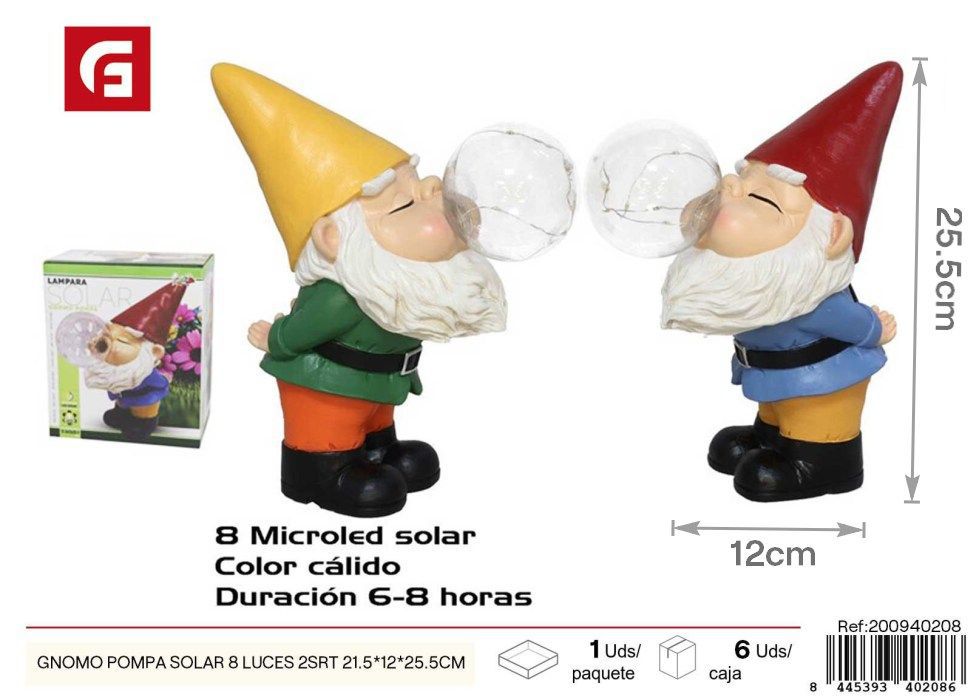 Gnomos con bomba solar y 8 luces surtidas 21.5x12x25.5cm - Decoraciones de jardín