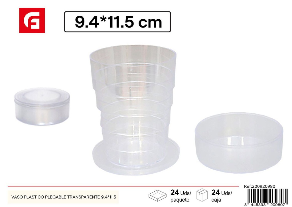 Vaso plástico plegable transparente 9.4x11.5 cm - Vaso para niños y utensilios de fiesta