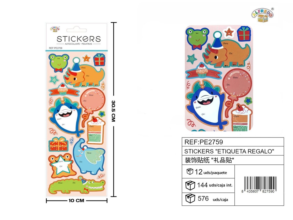 Stickes "Etiqueta regalo" 10x30.5 cm - Adhesivos para empaquetar regalos