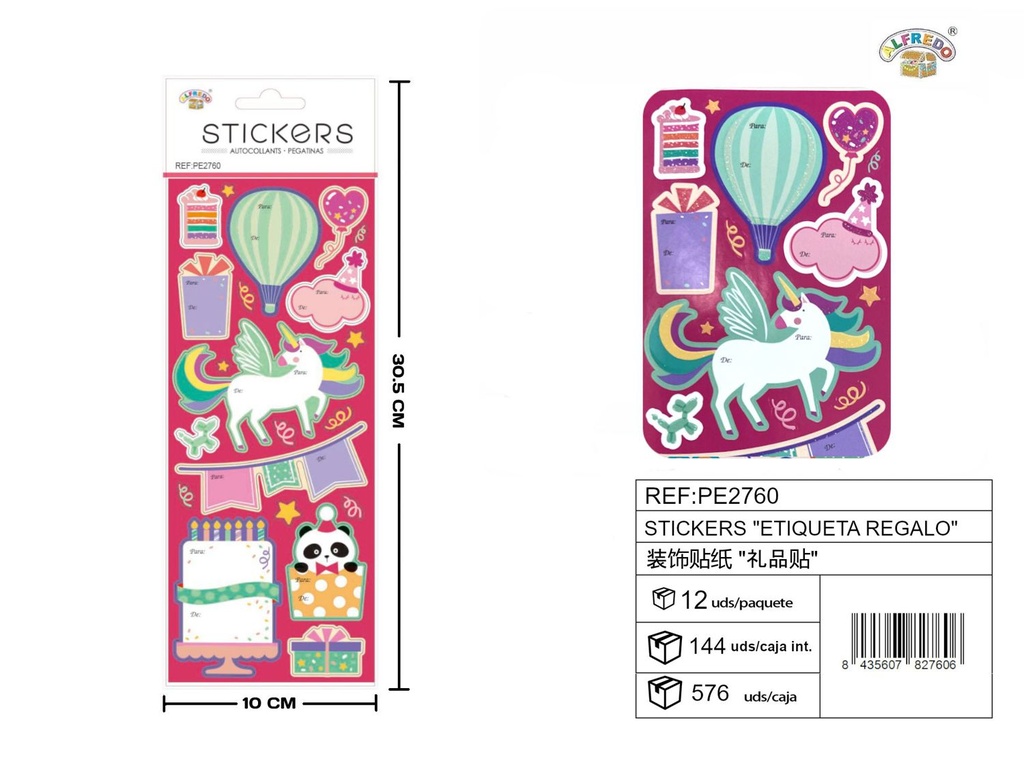 Stickes "Etiqueta regalo" 10x30.5 cm - Adhesivos para regalos y manualidades