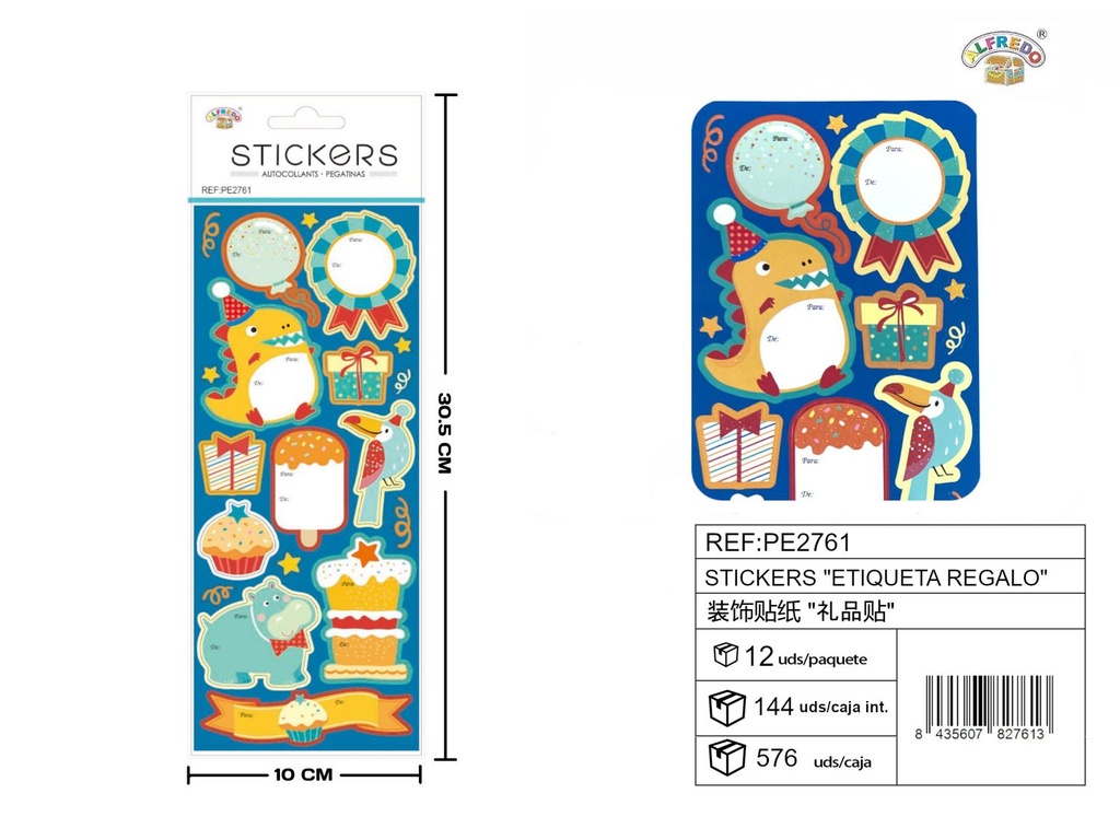 Stickes "Etiqueta regalo" 10x30.5 cm - Adhesivos decorativos para regalos