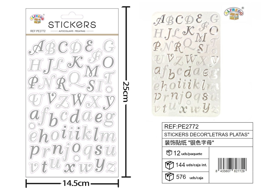Stickes decor "Letras plata" 14x25 cm - Adhesivos decorativos para manualidades