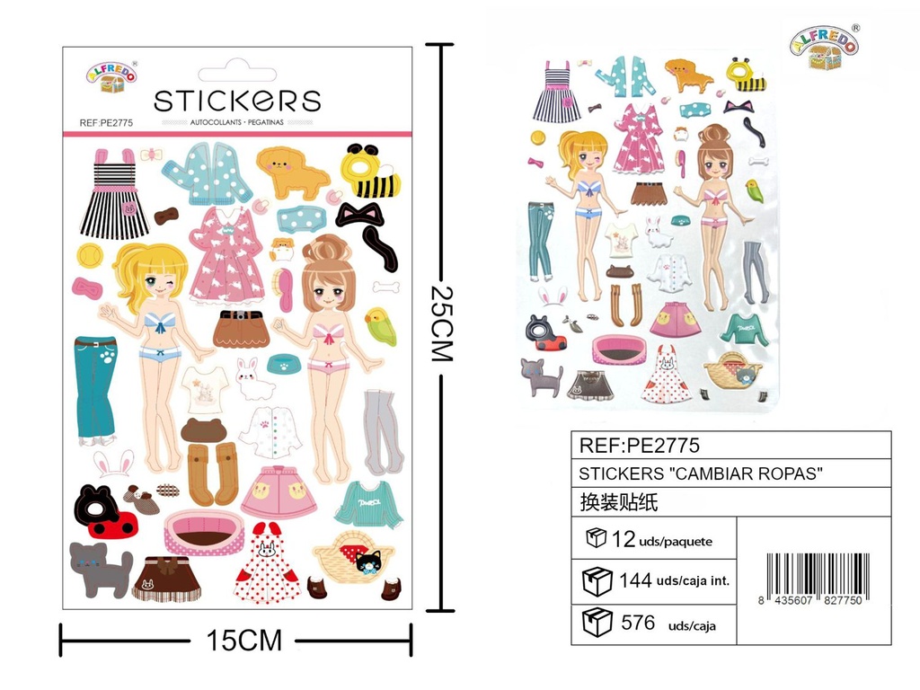 Stickes "Cambiar ropas" 15x25 cm - Adhesivos educativos para juegos