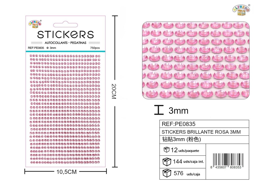 Sticker brillante rosa 3 mm 10,5x20 cm - Pegatinas decorativas de diamantes y perlas