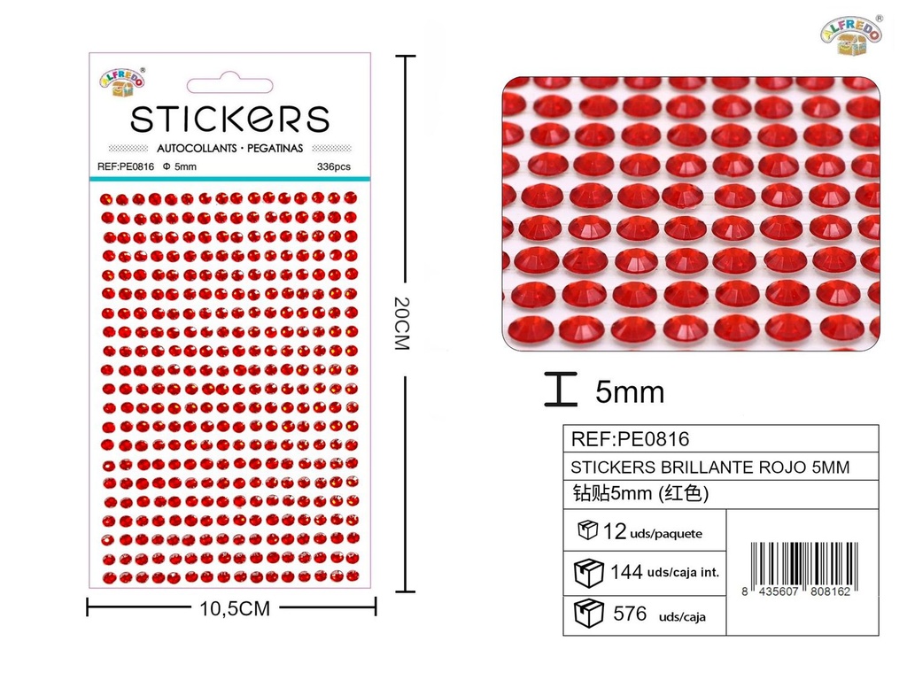 Sticker brillante rojo 5 mm 10,5x20 cm - Pegatinas decorativas de diamantes y perlas