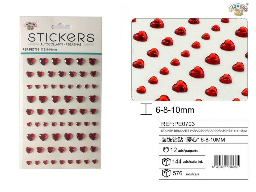 Sticker brillante “corazones” 10,5x20 cm - Pegatinas decorativas de diamantes y perlas